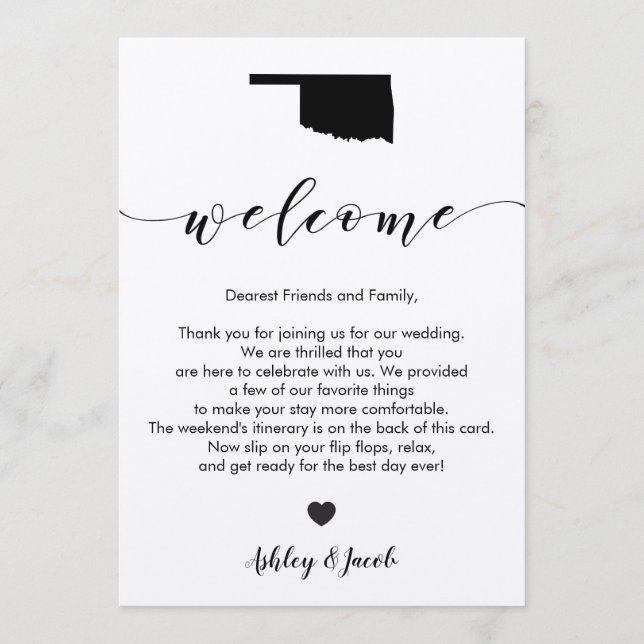 Carta de bienvenida al Boda de Oklahoma y tarjeta  (Anverso)