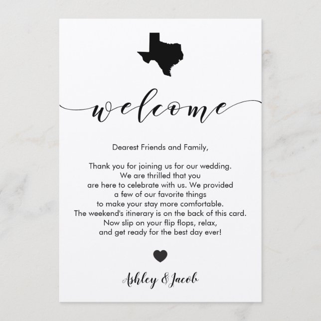 Carta de bienvenida al Boda de Texas y tarjeta tin (Anverso)
