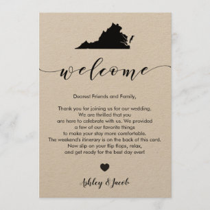 Carta de bienvenida al Boda de Virginia y tarjeta 