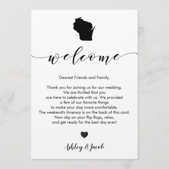 Carta de bienvenida al Boda de Wisconsin y tarjeta (Anverso)