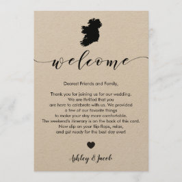 Carta de bienvenida al Boda irlandés y tarjeta tin