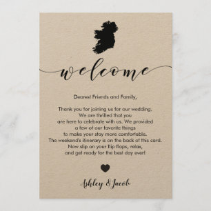 Carta de bienvenida al Boda irlandés y tarjeta tin