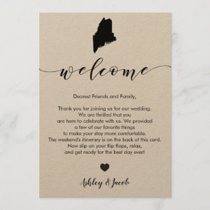 Carta de bienvenida al Boda Maine y Tarjeta Itiner