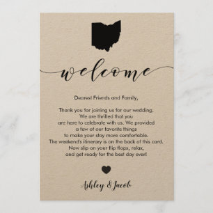 Carta de bienvenida al Boda Ohio y tarjeta tinerar