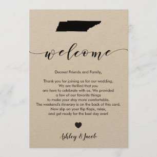 Carta de bienvenida al Boda Tennessee y tarjeta ti