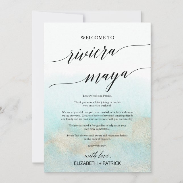 Carta de bienvenida Aqua Beach Riviera Maya e Itin (Anverso)