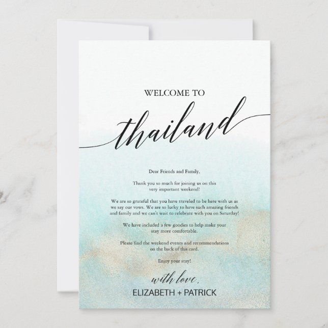 Carta de bienvenida Aqua Beach Thailand e Itinerar (Anverso)