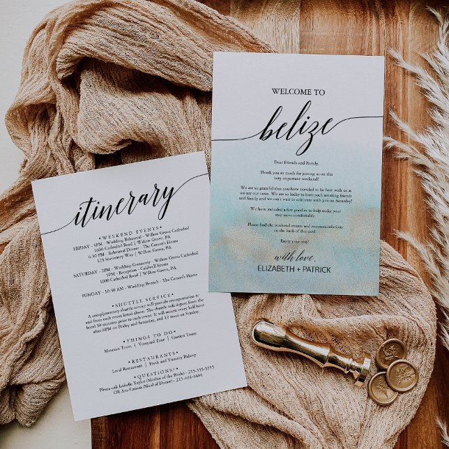 Carta de bienvenida Aqua Gold Beach Belize y tiner (Aqua Gold Beach Belize Welcome Letter & Itinerary)