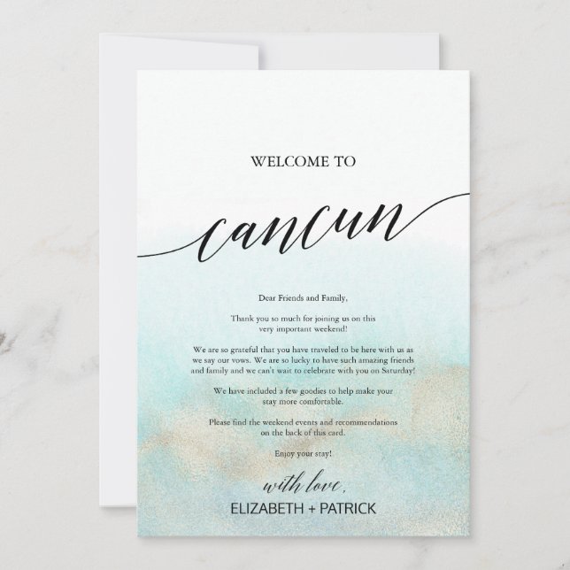 Carta de bienvenida Aqua Gold Beach Cancun e tiner (Anverso)
