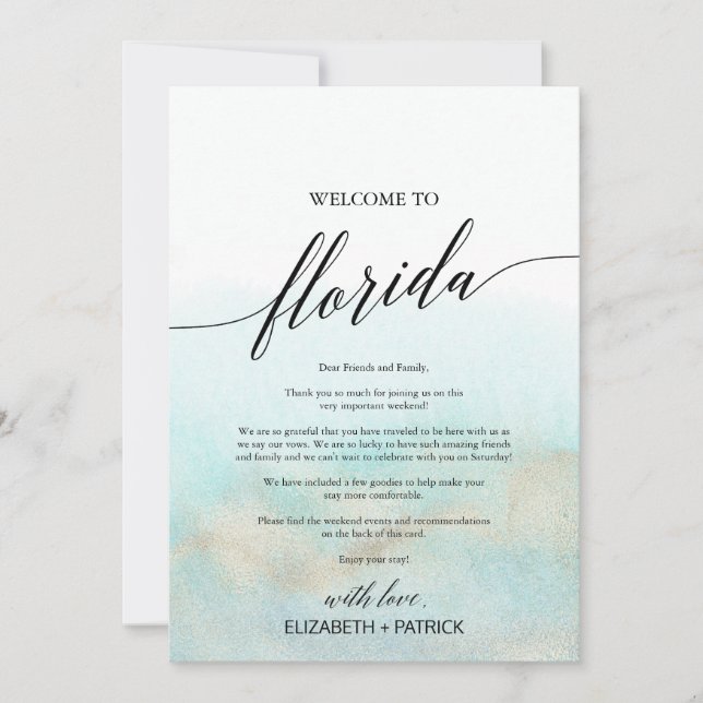 Carta de bienvenida Aqua Gold Beach Florida e Itin (Anverso)