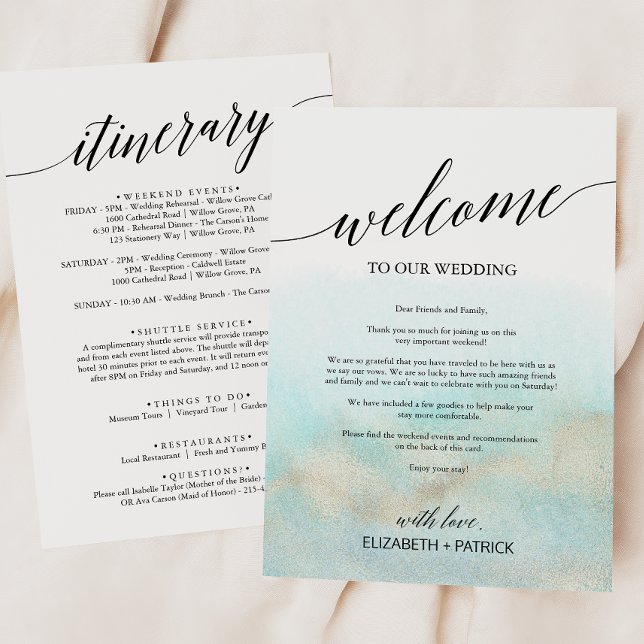 Carta de bienvenida Aqua Gold Beach Wedding e itin (Subido por el creador)
