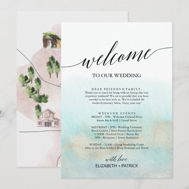 Carta de bienvenida Aqua y Gold Beach Itinerario y (Anverso / Reverso)