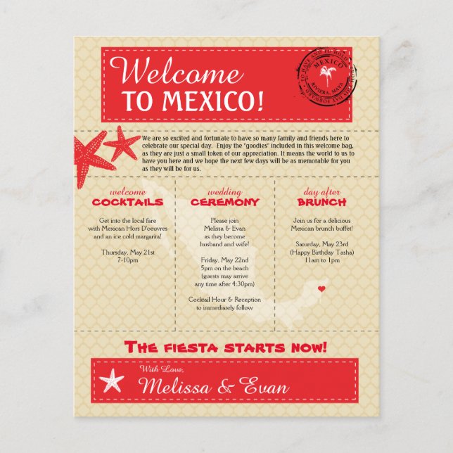 Carta de bienvenida Boda de la Riviera Maya Mexica (Frente)