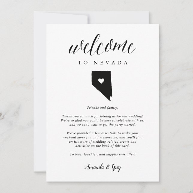 Carta de bienvenida Boda de Nevada e Itinerario (Anverso)
