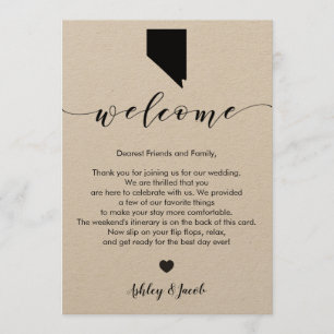 Carta de bienvenida Boda de Nevada y tarjeta tiner