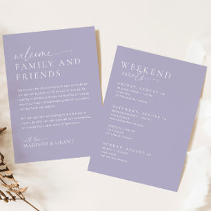 Carta de bienvenida boda y tarjeta tineraria crono
