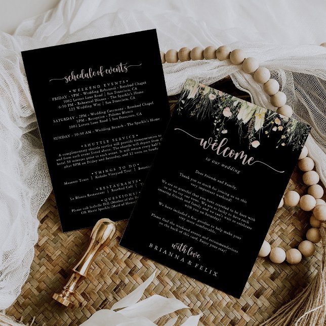 Carta de bienvenida Boho Wildflower Black Boda (Subido por el creador)
