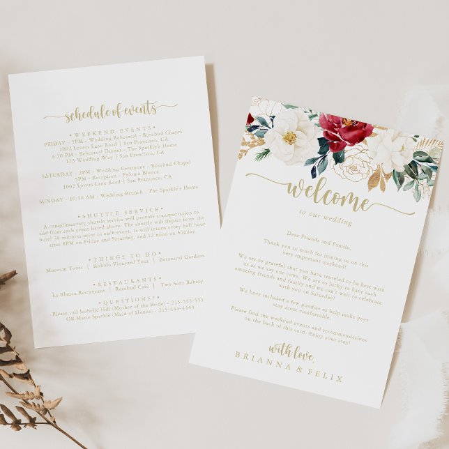 Carta de bienvenida con Boda floral de oro clásico (Subido por el creador)