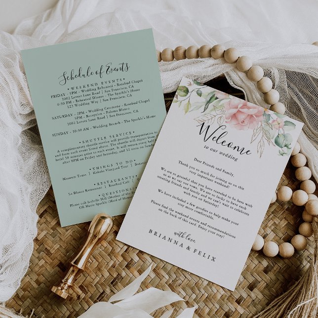 Carta de bienvenida con Boda floral verde dorado (Subido por el creador)