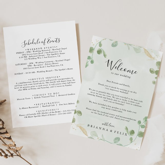 Carta de bienvenida con el Boda de Eucalipto de or (Subido por el creador)