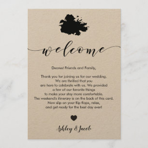 Carta de bienvenida de Antigua Boda y tarjeta tine