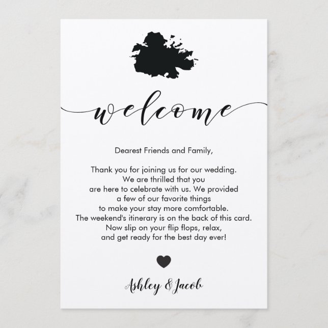 Carta de bienvenida de Antigua Boda y tarjeta tine (Anverso)