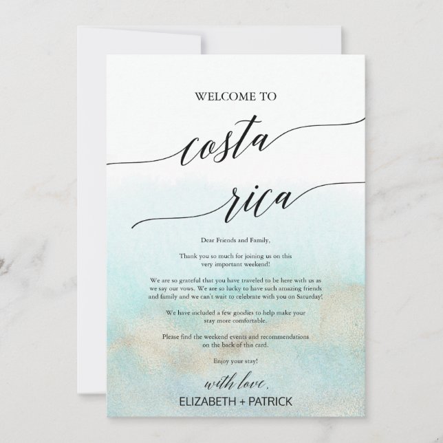 Carta de bienvenida de Aqua Beach Costa Rica e tin (Anverso)