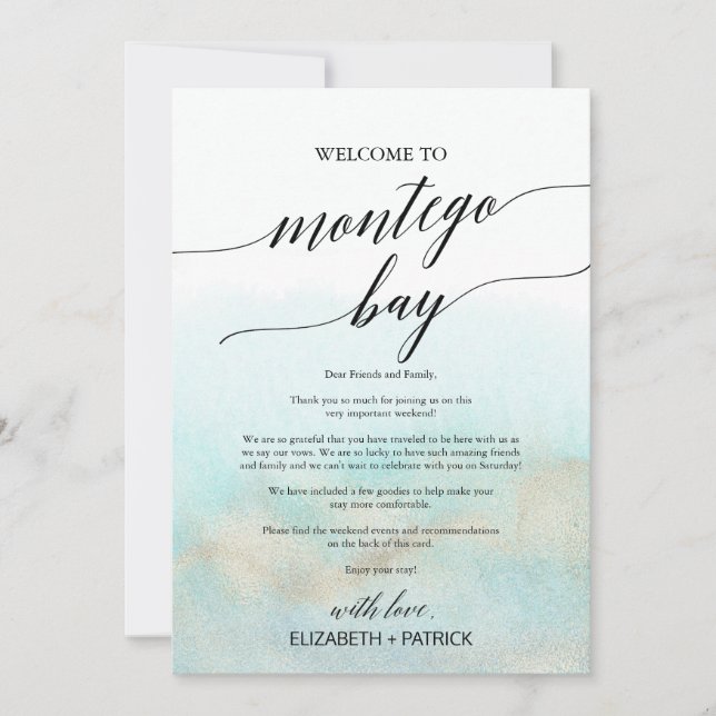 Carta de bienvenida de Aqua Beach Montego Bay e It (Anverso)