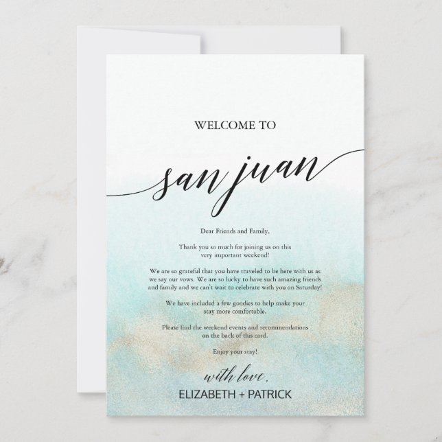 Carta de bienvenida de Aqua Beach San Juan e Itine (Anverso)