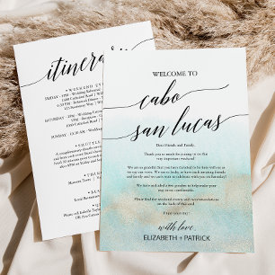 Carta de bienvenida de Aqua Cabo San Lucas y tiner