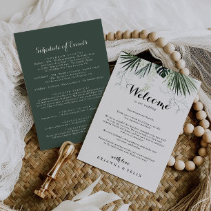Carta de bienvenida de Boda blanco tropical verde