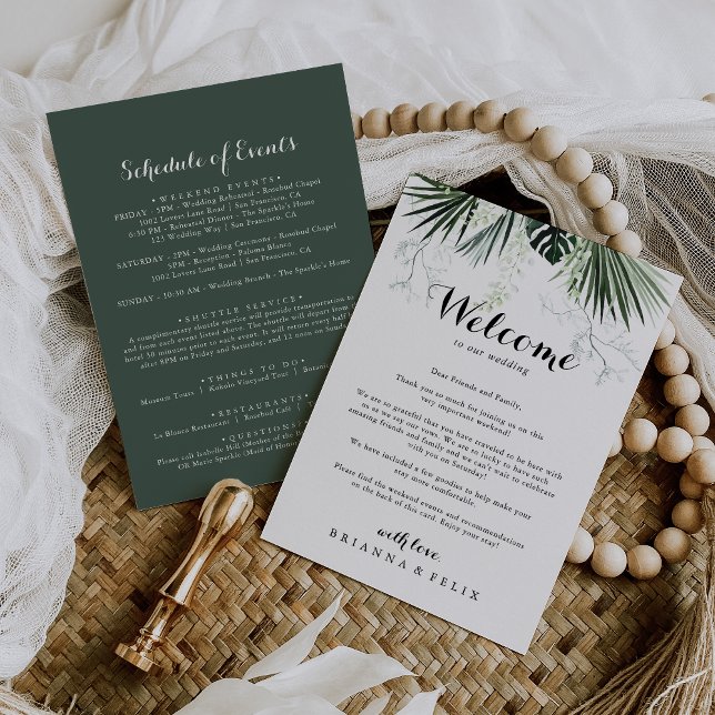 Carta de bienvenida de Boda blanco tropical verde (Subido por el creador)