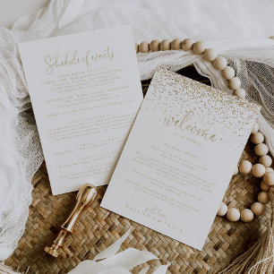Carta de bienvenida de Boda con guión de confetti