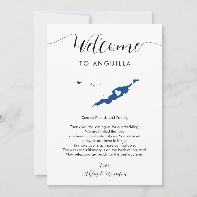 Carta de bienvenida de Boda de Anguila Tarjeta Iti (Anverso)