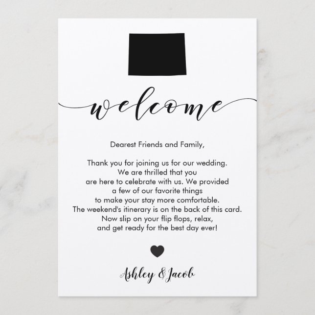 Carta de bienvenida de Boda de Colorado y tarjeta  (Anverso)