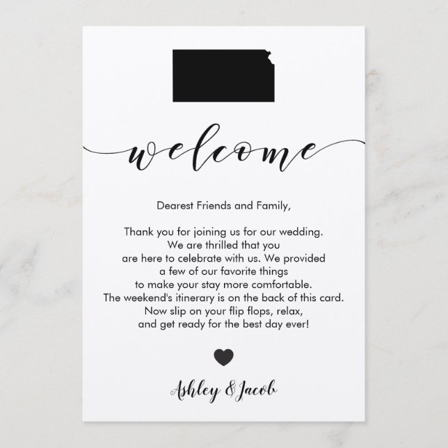 Carta de bienvenida de Boda de Kansas y tarjeta ti (Anverso)