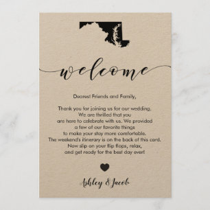 Carta de bienvenida de Boda de Maryland y tarjeta 