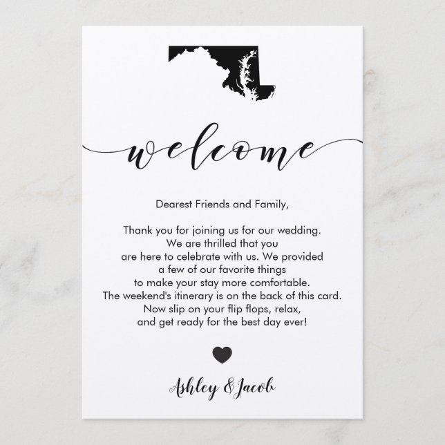 Carta de bienvenida de Boda de Maryland y tarjeta  (Anverso)