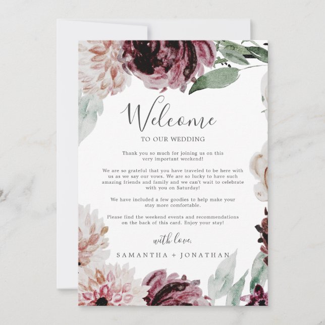 Carta de bienvenida de Boda de romance floral e ti (Anverso)