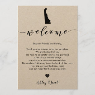 Carta de bienvenida de Boda Delaware y tarjeta tin