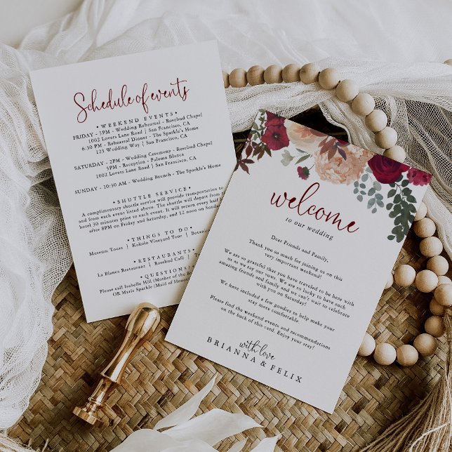 Carta de bienvenida de Boda floral rosa de Rubor e (Subido por el creador)