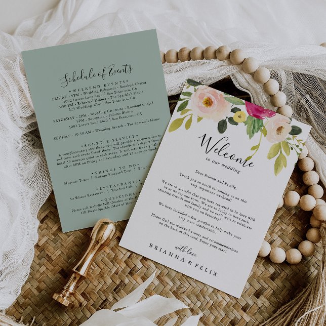 Carta de bienvenida de Boda floral rosa Rubor verd (Subido por el creador)
