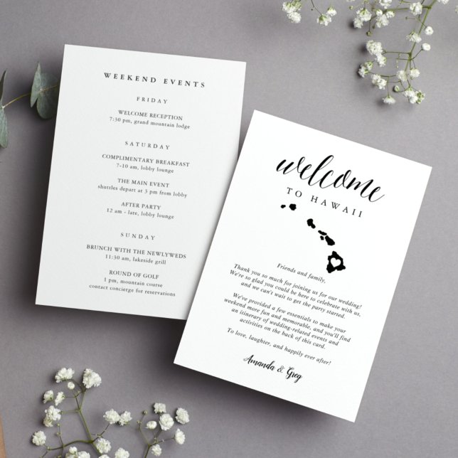 Carta de bienvenida de Boda hawaiano e tinerario (Subido por el creador)