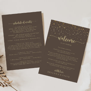 Carta de bienvenida de Boda marrón de oro