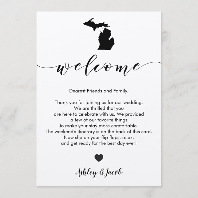 Carta de bienvenida de Boda Michigan y tarjeta tin (Anverso)