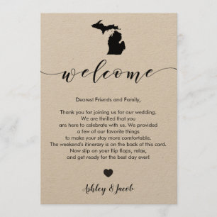 Carta de bienvenida de Boda Michigan y tarjeta tin