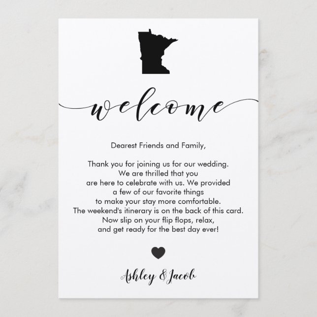 Carta de bienvenida de Boda Minnesota y tarjeta ti (Anverso)