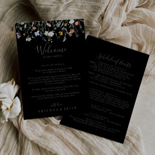 Carta de bienvenida de Boda negro floral salvaje