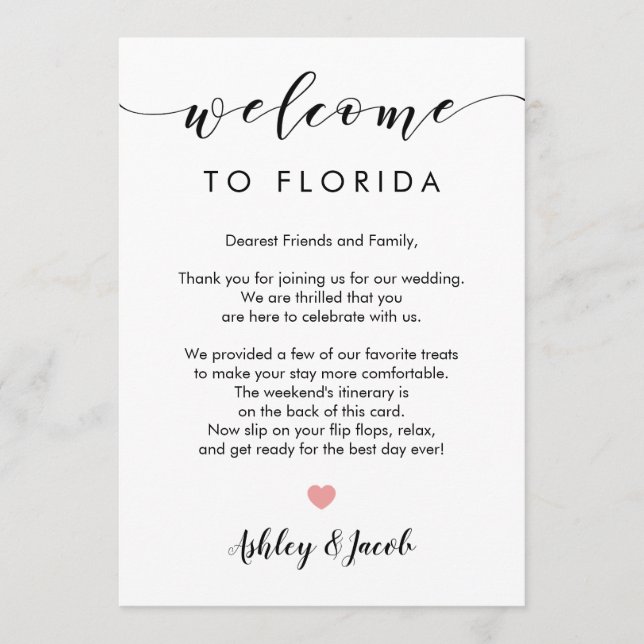 Carta de bienvenida de boda y Tarjeta Itineraria d (Anverso)