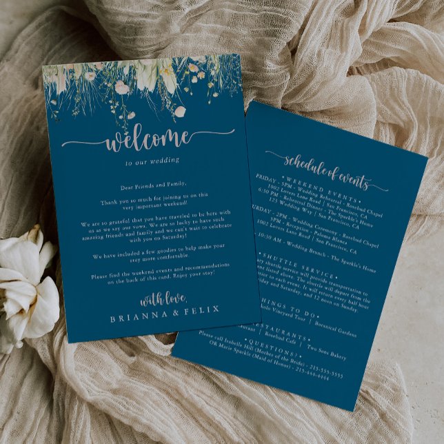 Carta de bienvenida de Boho Wildflower Navy Boda (Subido por el creador)